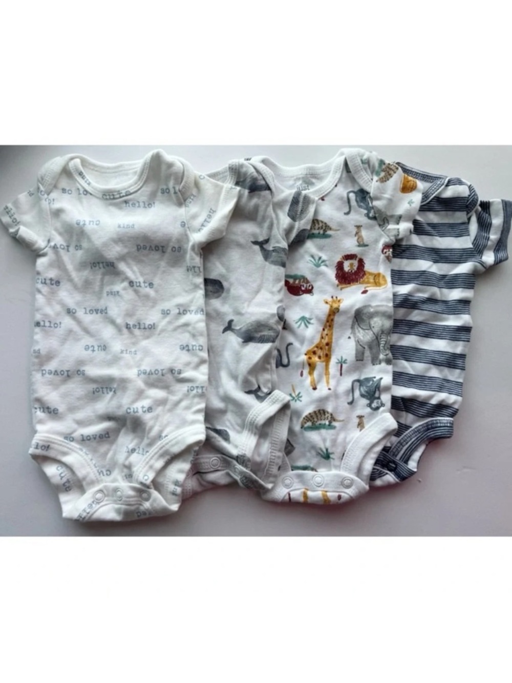 Carters • 4 Pack Newborn Onesies Animals, Stripes, So Loved
